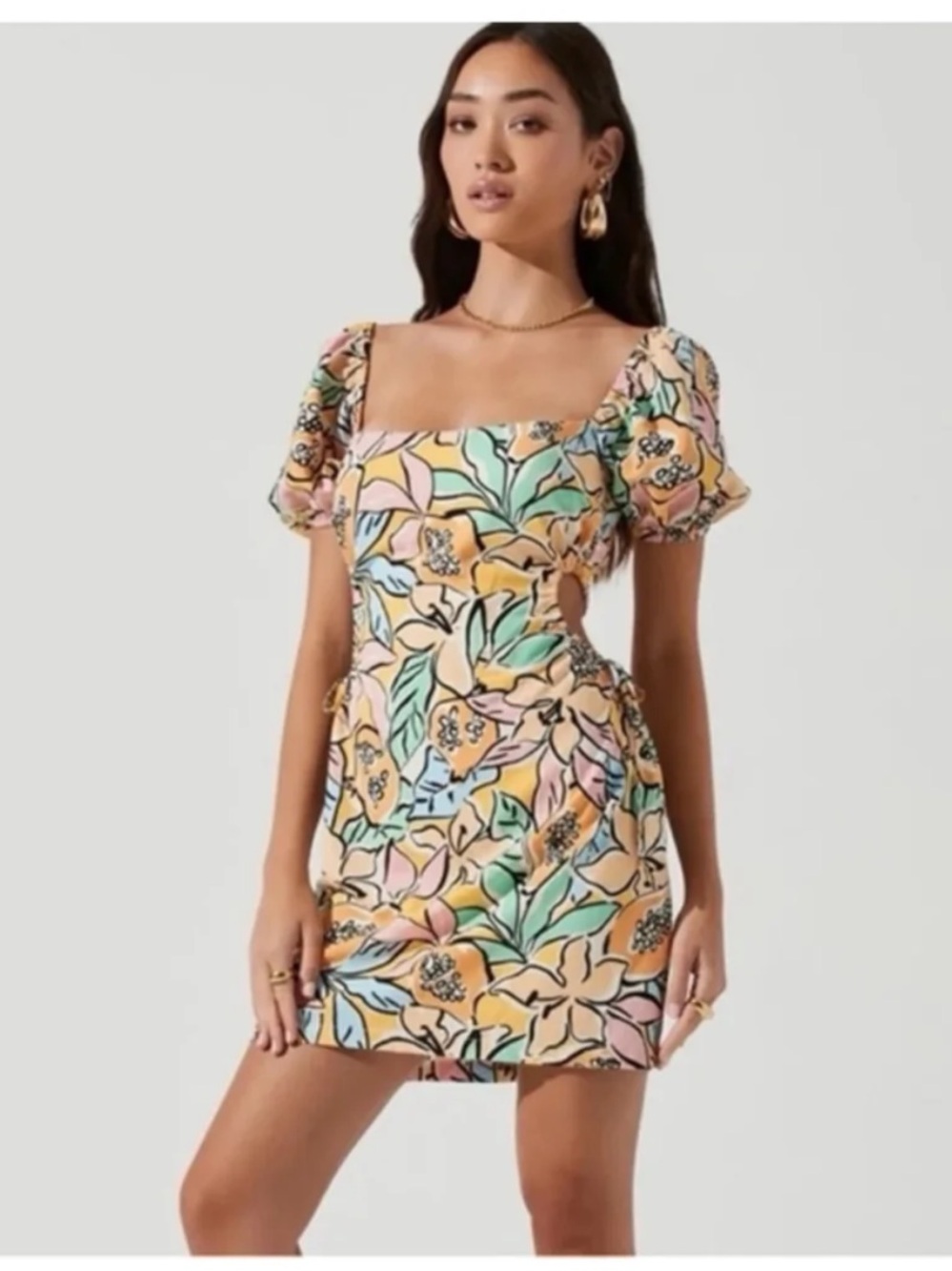 Astr Tropical Papaya Floral Mini Dress